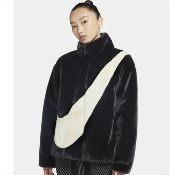 Nike Sportswear Faux Fur Jacket Black Full Zip Women’s Medium - Picture 11 of 16
